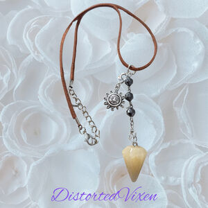 Yellow Calcite Pendulum Necklace Hematite Witchy